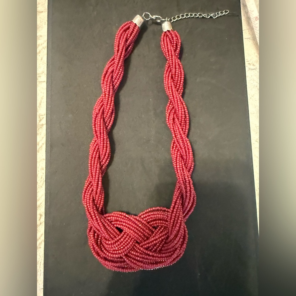 Wine Seed Beaded Twisted Statement Necklace - Women Jewelry